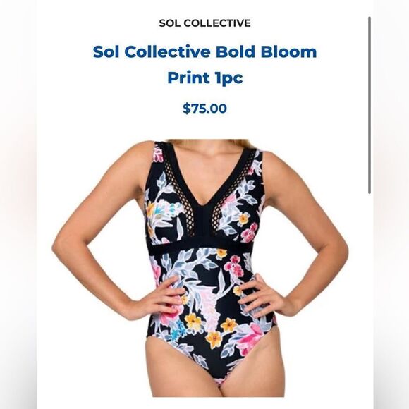 Sol Collective Bold Bloom Print One Piece Swimsuit Size 14 - Picture 3 of 9